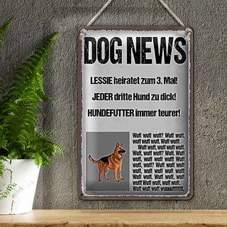 Blechschild Spruch 20x30cm Dog news Leesie heiratet zum 3