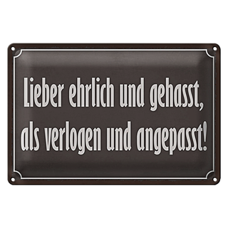Blechschild Spruch 30x20cm lieber ehrlich und gehasst als