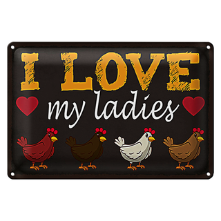 Blechschild Spruch 30x20cm Hühner i love my ladies