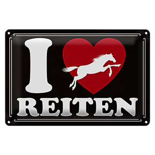 Blechschild Spruch 30x20cm Pferde i love reiten Herz