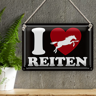 Blechschild Spruch 30x20cm Pferde i love reiten Herz