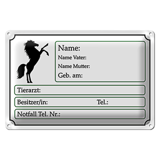Blechschild Spruch 30x20cm Pferde Name Vater Mutter geb. am