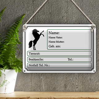 Blechschild Spruch 30x20cm Pferde Name Vater Mutter geb. am