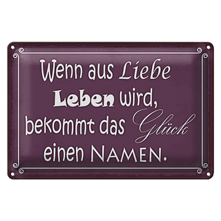 Blechschild Spruch 30x20cm Glück wenn aus Liebe Leben wird