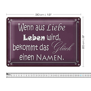 Blechschild Spruch 30x20cm Glück wenn aus Liebe Leben wird