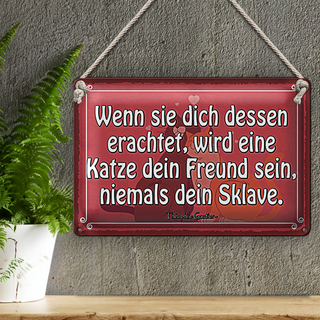 Blechschild Spruch 30x20cm Katze dein Freund niemals Sklave