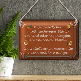 Blechschild Spruch 30x20cm Vogelgezwitscher Vogel