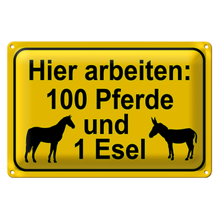 Blechschild Hinweis 30x20cm arbeiten 100 Pferde und 1 Esel