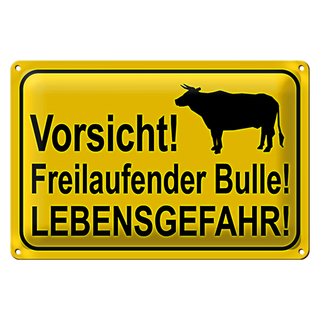 Blechschild Hinweis 30x20cm Vorsicht freilaufender Bulle