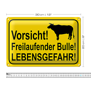 Blechschild Hinweis 30x20cm Vorsicht freilaufender Bulle