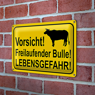 Blechschild Hinweis 30x20cm Vorsicht freilaufender Bulle