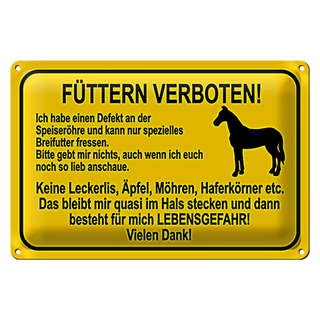Blechschild Hinweis 30x20cm füttern verboten Pferde