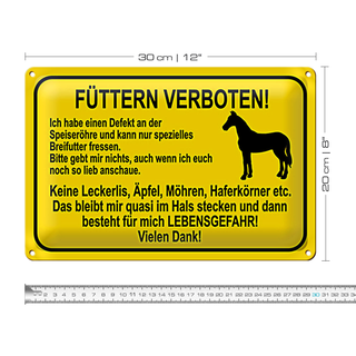 Blechschild Hinweis 30x20cm füttern verboten Pferde
