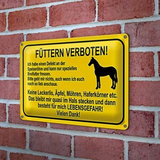 Blechschild Hinweis 30x20cm füttern verboten Pferde