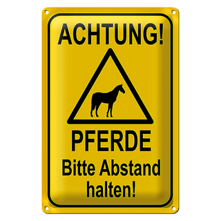 Blechschild Hinweis 20x30cm Achtung Pferde Abstand halten