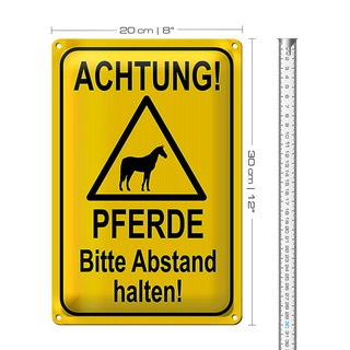 Blechschild Hinweis 20x30cm Achtung Pferde Abstand halten