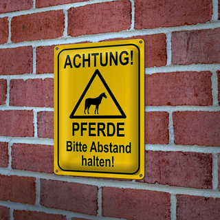Blechschild Hinweis 20x30cm Achtung Pferde Abstand halten