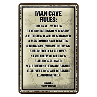 Blechschild Spruch 20x30cm Man Cave Rules my cave my rules