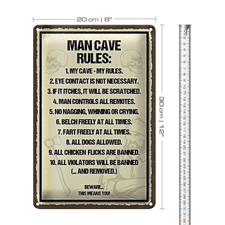 Blechschild Spruch 20x30cm Man Cave Rules my cave my rules