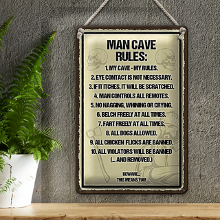 Blechschild Spruch 20x30cm Man Cave Rules my cave my rules