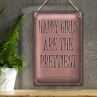 Blechschild Spruch 20x30cm happy girls are the prettiest