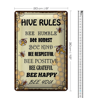 Blechschild Spruch 20x30cm Hive rules bee humble honest