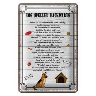 Blechschild Spruch 20x30cm Dog spelled backwards my friend