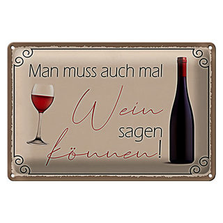 Blechschild Spruch 30x20cm Man muss mal Wein sagen können