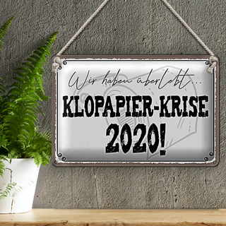 Blechschild Spruch 30x20cm überlebt Klopapier Krise 2020