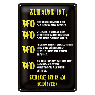 Blechschild Spruch 20x30cm Zuhause ist wo Leben und Liebe