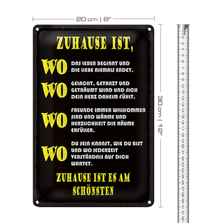 Blechschild Spruch 20x30cm Zuhause ist wo Leben und Liebe
