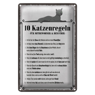 Blechschild Spruch 20x30cm 10 Katzenregeln ich bin der Boss