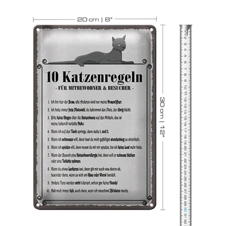 Blechschild Spruch 20x30cm 10 Katzenregeln ich bin der Boss