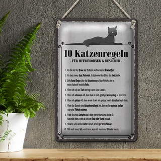 Blechschild Spruch 20x30cm 10 Katzenregeln ich bin der Boss