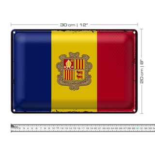 Blechschild Flagge Andorra 30x20cm Retro Flag of Andora