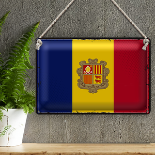 Blechschild Flagge Andorra 30x20cm Retro Flag of Andora