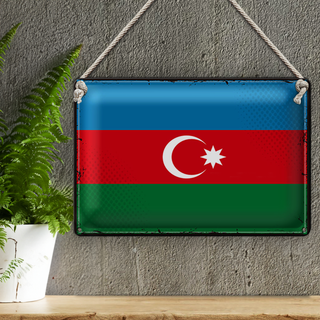 Blechschild Flagge Aserbaidschan 30x20cm Retro Azerbaijan