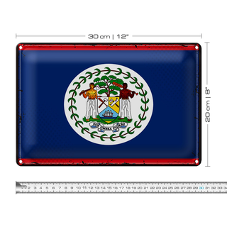 Blechschild Flagge Belize 30x20cm Retro Flag of Belize