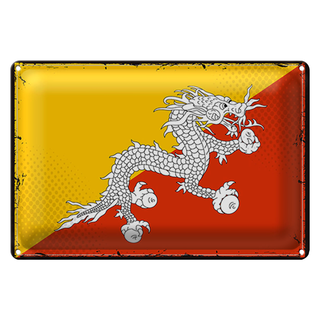 Blechschild Flagge Bhutan 30x20cm Retro Flag of Bhutan