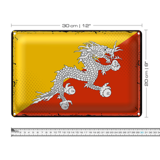 Blechschild Flagge Bhutan 30x20cm Retro Flag of Bhutan