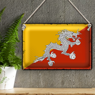Blechschild Flagge Bhutan 30x20cm Retro Flag of Bhutan