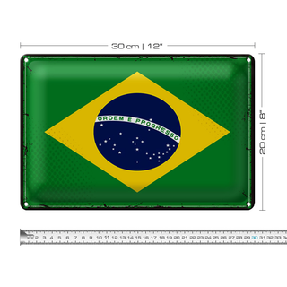 Blechschild Flagge Brasilien 30x20cm Retro Flag of Brazil