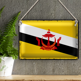Blechschild Flagge Brunei 30x20cm Retro Flag of Brunei