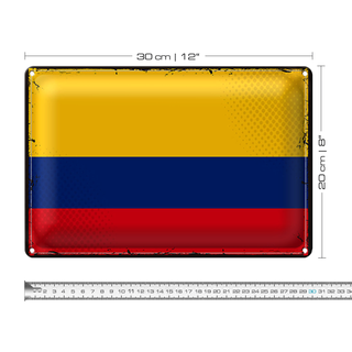 Blechschild 30x20cm Flagge Kolumbien Retro Flag Bandera Colombia