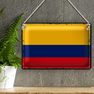 Blechschild 30x20cm Flagge Kolumbien Retro Flag Bandera Colombia