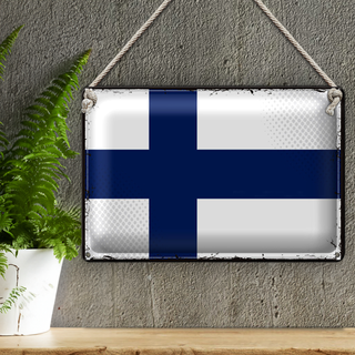 Blechschild Flagge Finnland 30x20cm Retro Flag of Finland