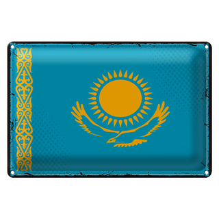 Blechschild Flagge Kasachstan 30x20cm Retro Kazakhstan