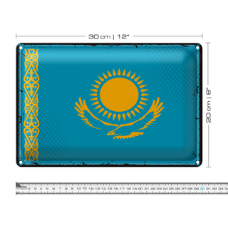 Blechschild Flagge Kasachstan 30x20cm Retro Kazakhstan