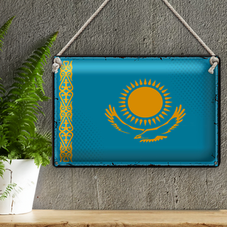 Blechschild Flagge Kasachstan 30x20cm Retro Kazakhstan