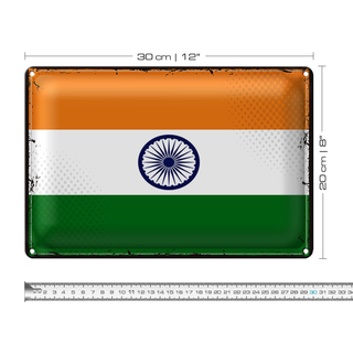 Blechschild Flagge Indien 30x20cm Retro Flag of India